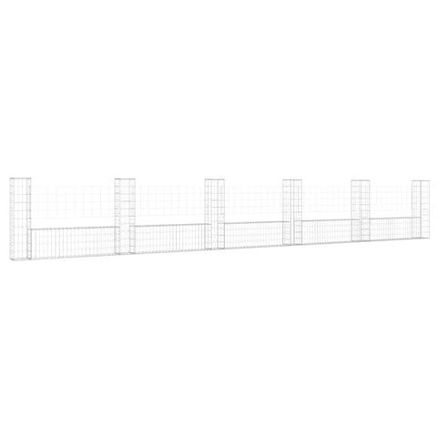 vidaXL U-Shape Gabion Basket with 6 Posts Garden Outdoor Lawn Yard Hardware Fencing Gabion Wire Basket Wall Fence Panel Iron 244.1"x39.4"