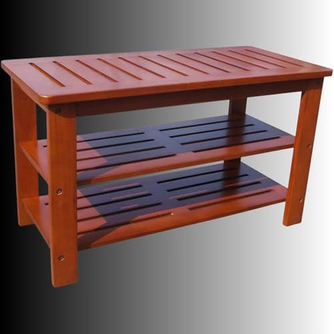 Oakestry Handcrafted Solid Mahogany Wood 2-Tier Storage Bench – Elegant Natural Finish Organizer for Entryway, Hallway, or Living Room