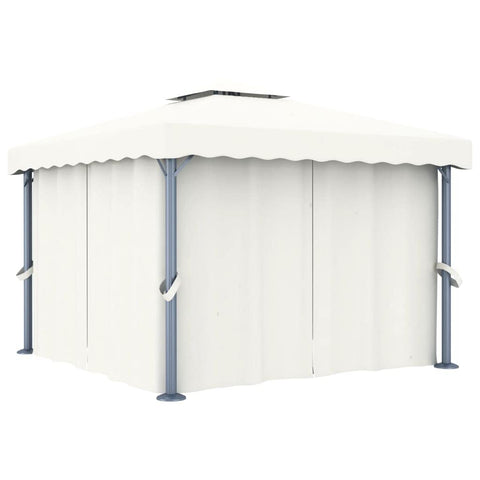 vidaXL Gazebo, Canopy Tent with 2-Tier Roof, Patio Pavilion with Curtains, Wedding Party Tent for Garden Beach, Cream White Aluminum