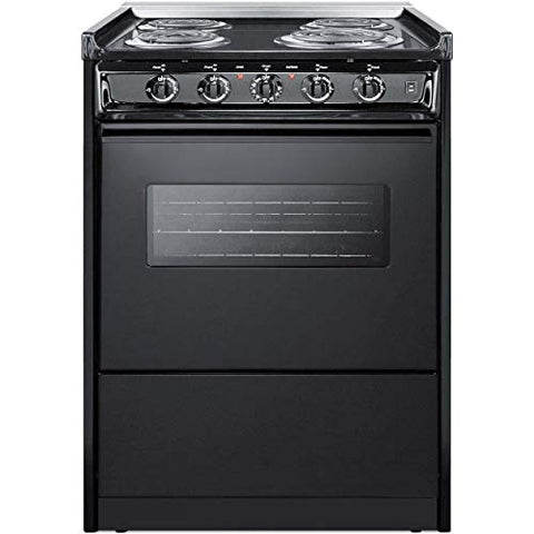 Summit Appliance TEM610CRW 24" Wide Slide-in Electric Range in Black with Oven Window, Light, Lower Storage Compartment, Broiler Pan, Chrome Drip Pans, Recessed Oven Door, Push-to-turn Burner Knobs
