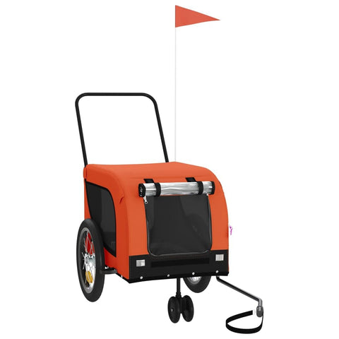 vidaXL Pet Bike Trailer - Orange & Black - Oxford Fabric, Iron Frame, 49.2" x 24.8" x 26" - Reflectors & Safety Flag - Multifunctional Carrier for Pets, Groceries, Camping