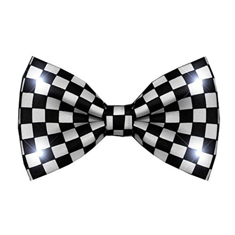 blinkee Black and White Checkered Bow Tie with White LED Lights