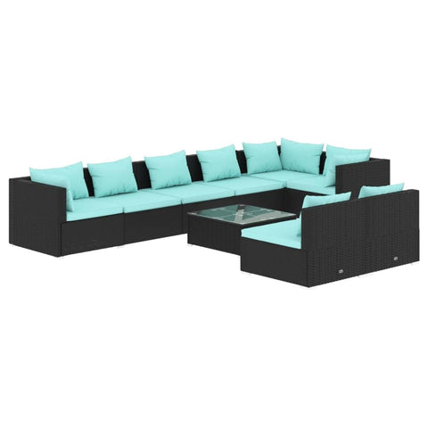 vidaXL Patio Lounge Set 9 Piece, Patio Furniture Set for Outdoor Garden, Sectional Sofa with Cushions, Corner Sofa, Black Poly Rattan