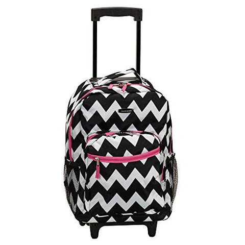 Rockland Double Handle Rolling Backpack, Pink Chevron, 17"