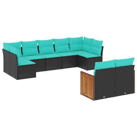 vidaXL - 9 Piece Black Poly Rattan Patio Sofa Set with Cushions - Modular Outdoor Furniture for Garden, Terrace or Deck