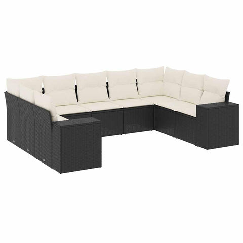 vidaXL 9 Piece Modular Outdoor Sofa Set with Cushions Black and Cream | Weather Resistant Garden Furniture Comfortable Seating for Easy to Assemble Perfect Patio Balcony Sectional Conversation Lounge