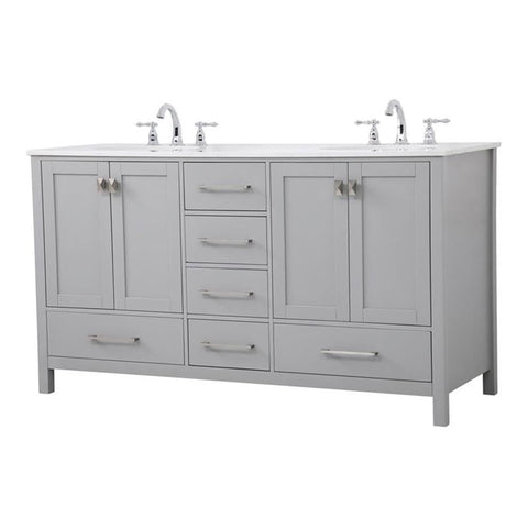 Elegant Decor Irene 60" Solid Wood and Stone Double Bathroom Vanity in Gray