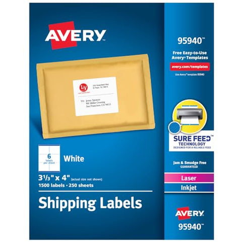 White Shipping Labels-Bulk Packs Inkjet/laser Printers 3.33 X 4 White 6/sheet 250 Sheets/box