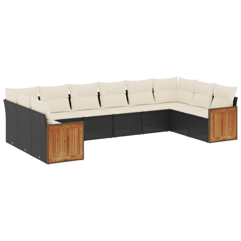 vidaXL Patio Sofa Set with Cushions 10 Piece, Outdoor Conversation Set, Sectional Sofa for Balcony Garden, Modern Style, Black Poly Rattan