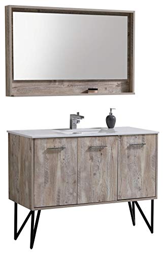 Kube KB48NW Bosco 48" Modern Bathroom Vanity w/Quartz Countertop and Matching Mirror