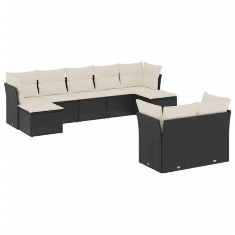 vidaXL Patio Sofa Set with Cushions 9 Piece, Outdoor Conversation Set, Patio Sectional Sofa for Balcony Garden, Modern Style, Black Poly Rattan