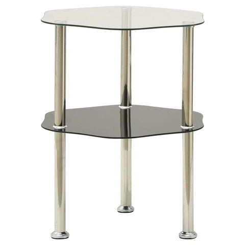 vidaXL 2-Tier Side Table, Transparent & Black Hexagon Design, Tempered Glass with Rough Grinding Finish and Stainless Steel Tube, Modern Accent Table Furniture - 15" x 15" x 19.7"