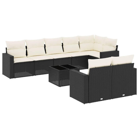 vidaXL Patio Sofa Set with Cushions 9 Piece, Outdoor Conversation Set, Sectional Sofa for Balcony Garden, Patio Furniture, Black Poly Rattan