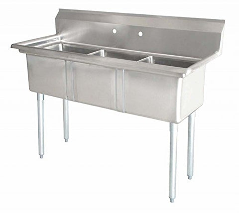 Three Tub Sink 18"X18"X11" with No Drain Board