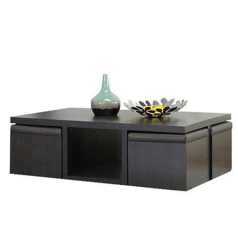 Baxton Studio Prescott 5-Piece Modern Table and Stool Set with Hidden Storage