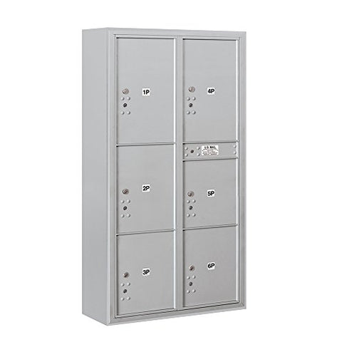Salsbury Industries 3816D-6PAFU 4C Surface Mounted Horizontal Mailbox, Front Loading, Double Column, Stand Alone Parcel Locker, 1 PL4, 2 PL4.5's, 1 PL5, 2 PL6's, Usps Access, Aluminum