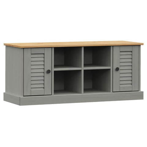 vidaXL VIGO Gray Solid Wood Pine Shoe Bench - Entryway Storage with Shutter Design, Metal Knobs, Wax Finish, 41.7"x13.8"x17.7"
