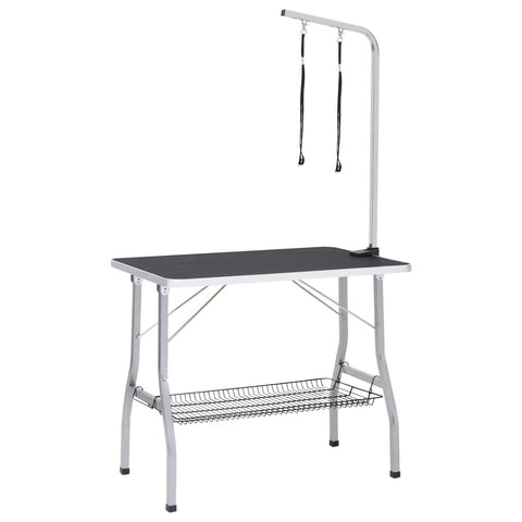 vidaXL Adjustable Dog Grooming Table with 2 Loops and Basket - Stainless Steel, Foldable, Height-Adjustable for Comfortable and Convenient Pet Grooming
