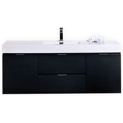 Oakestry Bliss 60 Inch Wall Mounted Bathroom Vanity Black Finish Modern Floating Cabinet with Integrated Single Ceramic Sink and Soft Close Drawers for Large Bathrooms