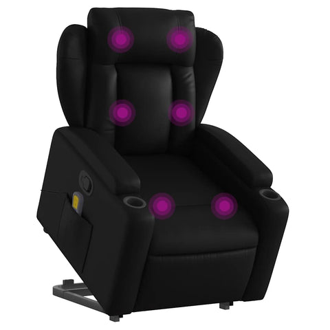 vidaXL Black Faux Leather Power Lift Massage Recliner - Manual Recline, Vibration Massage, Cup Holders for Living Room Comfort