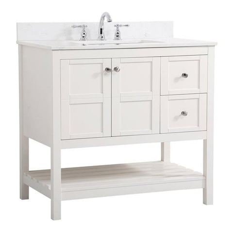 Elegant Decor Theo 36" Solid Wood Single Bathroom Vanity w/Backsplash in White