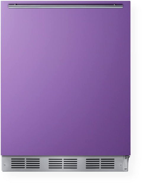 Undercounter 24 all-refrigerator for residential use with lavender purple door stainless steel handle and black cabinet
