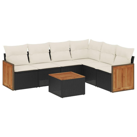 vidaXL Patio Sofa Set with Cushions 7 Piece, Outdoor Conversation Set, Sectional Sofa for Balcony Garden, Modern Style, Black Poly Rattan