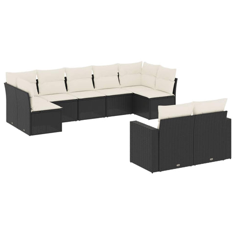 vidaXL Patio Sofa Set with Cushions 9 Piece, Outdoor Conversation Set, Sectional Sofa for Balcony Garden, Patio Furniture, Black Poly Rattan
