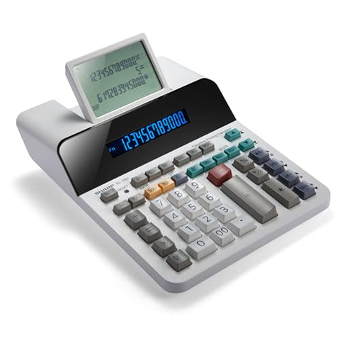 Sharp Paperless Printing Desk Calculator w/Check and Correct, Large 12-Digit LCD Primary Display, Printing Calculator/Adding Machine with Scrolling LCD Display Replacing Paper (EL-1901)