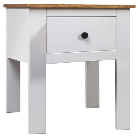 vidaXL Bedside Cabinet - Solid Pinewood Nightstand with Drawer, White and Natural Finish, Panama Range, Size: 18.1"x15.7"x22.4", Also Usable as Couch Table