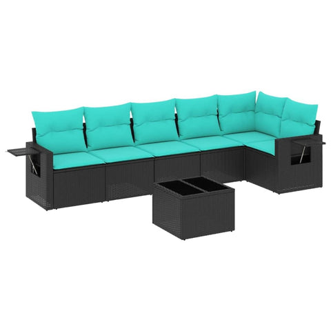 vidaXL 7 Piece Garden Sofa Set with Cushions Black Poly Rattan