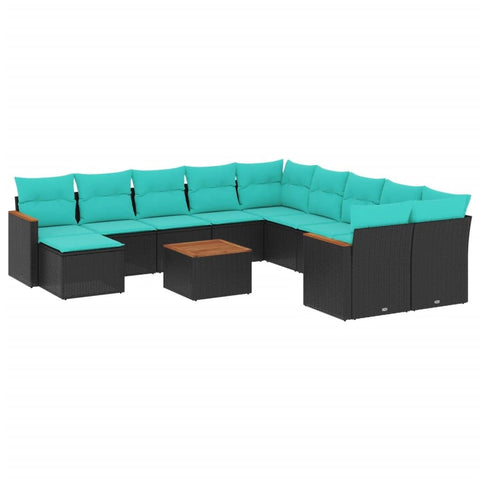 vidaXL Patio Sofa Set with Cushions 12 Piece, Outdoor Conversation Set with Storage, Patio Furniture Set, Modern Style, Black Poly Rattan