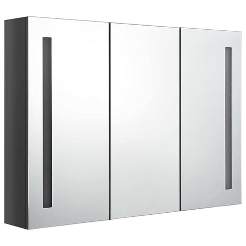 vidaXL LED Bathroom Mirror Cabinet with Energy Efficient Lighting, MDF Melamine Finish, Ample Storage,Shining Gray, 35"x5.5"x24.4", Wall Mounted
