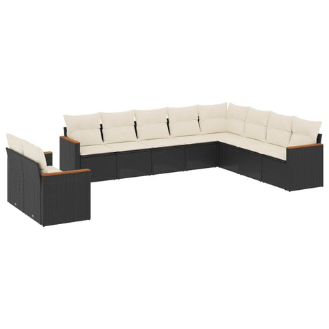 vidaXL Patio Sofa Set with Cushions 10 Piece, Outdoor Conversation Set, Sectional Sofa for Balcony Garden, Modern Style, Black Poly Rattan