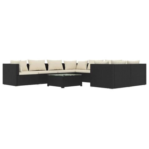 vidaXL Poly Rattan Garden Lounge Set with Cushions, 9 Piece Set Featuring Modular Design, Sturdy Steel Frame, Comfortable Cream Cushioning, Ideal for Patio - Weather and Water, Outdoor Lounge Set