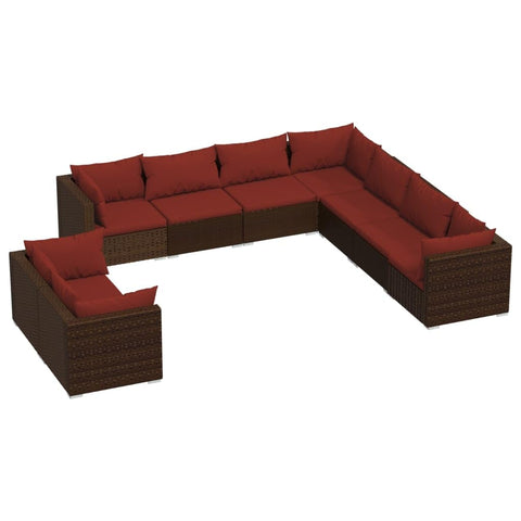 vidaXL Patio Lounge Set 9 Piece, Patio Furniture Set for Outdoor Garden, Sectional Sofa with Cushions, Corner Sofa, Brown Poly Rattan