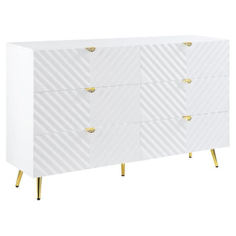 Acme Furniture Finish Dresser with 6 Drawers, White High Gloss