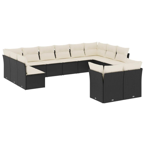 vidaXL Patio Sofa Set with Cushions 12 Piece, Outdoor Conversation Set, Patio Sectional Sofa for Balcony Garden, Modern Style, Black Poly Rattan