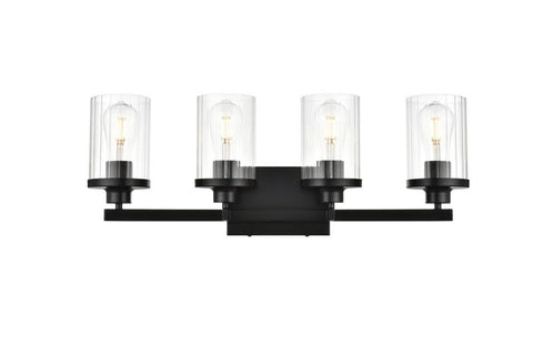 Living District Saanvi 4-Light Iron & Glass Bath Sconce in Black/Clear
