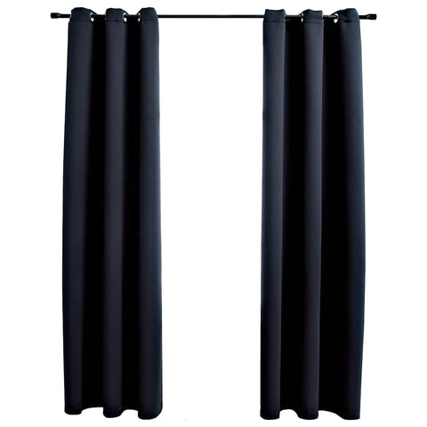 vidaXL Curtains 2 Pcs, Blackout Curtains for Bedroom Living Room, Window Blinds with Rings, Darkening Curtains Drapery, Black Fabric