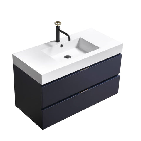 Bliss 40" Blue Wall Mount Modern Bathroom Vanity