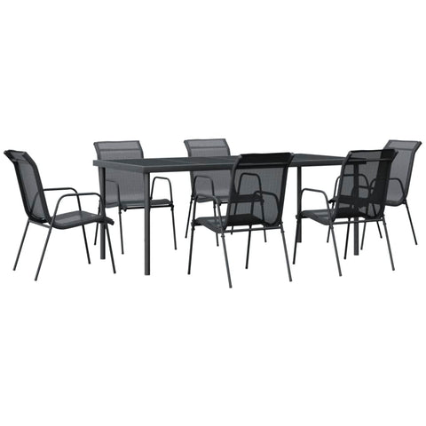 vidaXL Anthracite 7 Piece Outdoor Patio Dining Set with Black Steel Frame and Textilene, Rectangular Glass-Topped Table and 6 Ergonomic Comfortable Armchairs