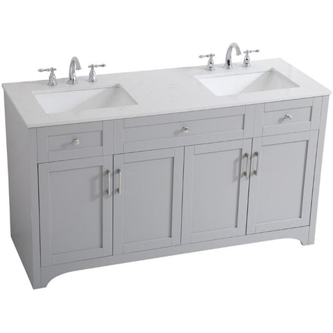 Elegant Decor Moore 60" Double Quartz Top Bathroom Vanity in Gray