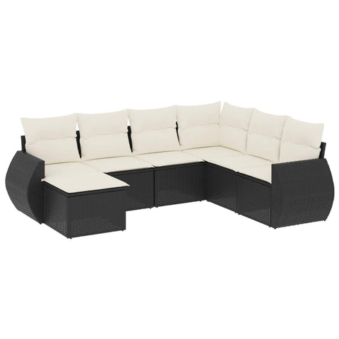 vidaXL Patio Sofa Set with Cushions 7 Piece, Outdoor Conversation Set, Sectional Sofa for Balcony Garden, Patio Furniture, Black Poly Rattan