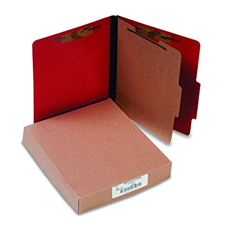 ColorLife PRESSTEX Classification Folders 2 inch Expansion 1 Divider 4 Fasteners Letter Size Executive Red Exterior 10/Box