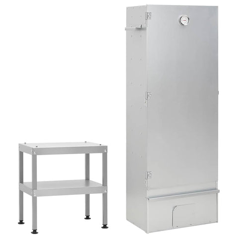 vidaXL BBQ Oven Smoker with Table, Outdoor Grill, Smoking Oven for Kitchen Garden Patio, Barbeque, Food Prep Table, Galvanized Steel
