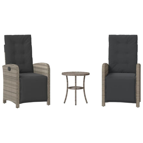 vidaXL Bistro Set with Cushions 3 Piece, Patio Furniture Set, Outdoor Table and Chair for Garden Balcony, Modern Style, Gray Poly Rattan