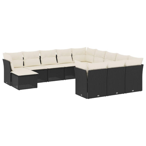 vidaXL Patio Sofa Set with Cushions 12 Piece, Outdoor Sectional Sofa, Conversation Set for Balcony Garden, Patio Furniture, Black Poly Rattan
