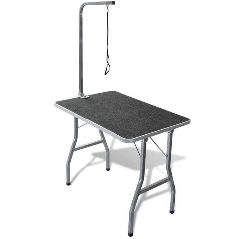 vidaXL Adjustable Pet Dog Grooming Table, Rubber Surface, Iron Frame, Collapsible Design for Convenient Storage, Easy to Assemble, Black