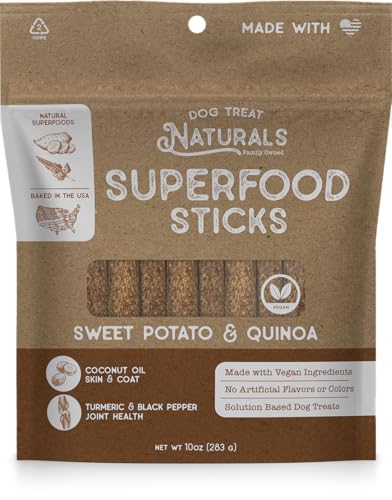 Dog Treat Naturals Sweet Potato & Quinoa Superfood Sticks for Dogs | Premium Training Treats | with Turmeric for Joint Health | Made with Real Sweet Potato & Quinoa | Made in USA | 10 Ounces